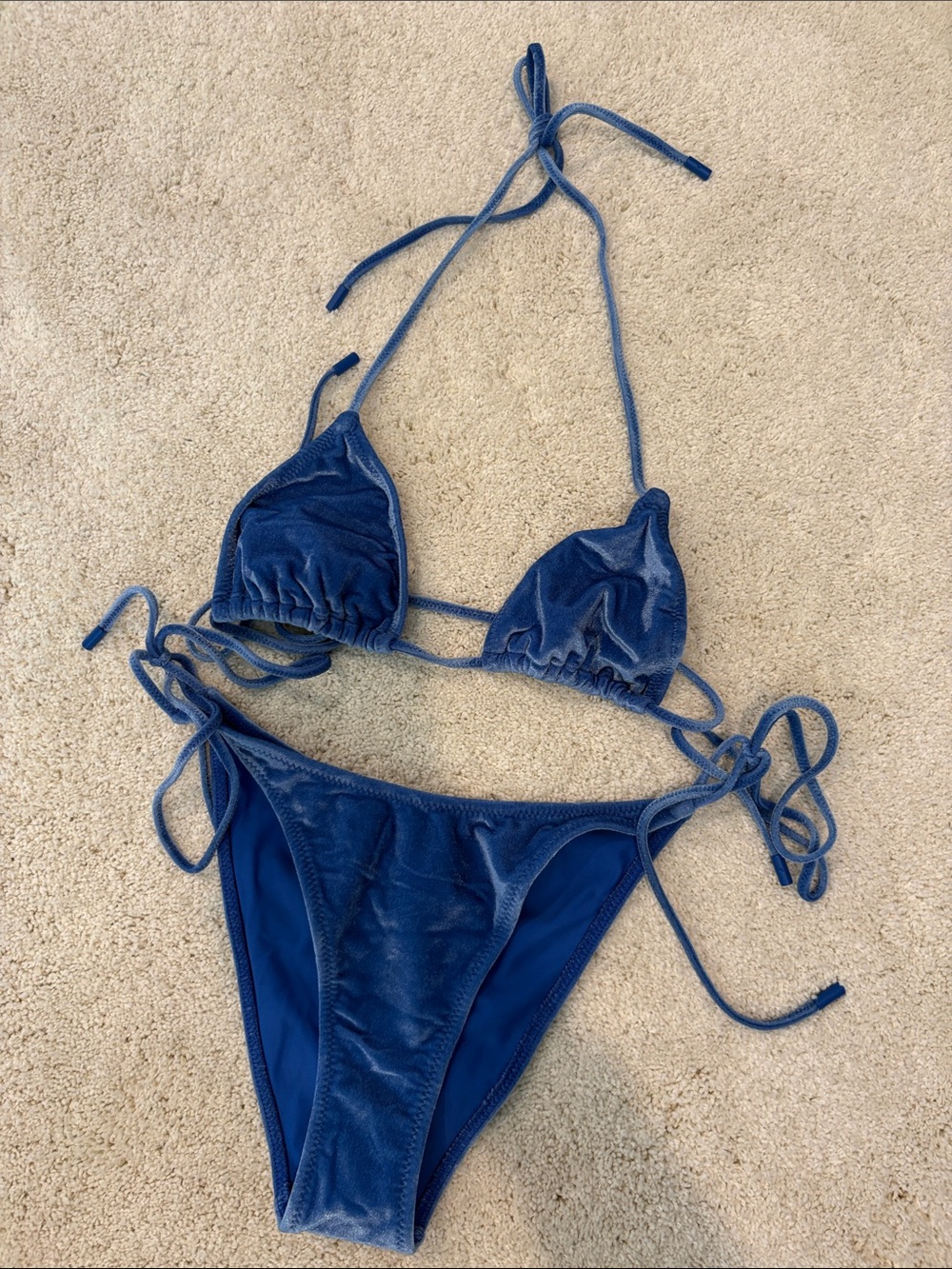 triangl swimwear Blue Velvet Triangle Bikini Set